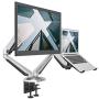 SHOPPINGALL Fully Adjustable Dual Gas Spring 2 in 1 Monitor & Laptop OR Dual Monitors Mount Stand with 2 Arms for 15''-32'' Monitors, Desk Clamp and Grommet Options Included - SA-GM224U+D15 (Silver)