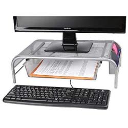 Mind Reader 2MESHMON-SIL Metal Mesh Stand and Desk Organizer with Drawer, Monitor Riser, Silver-2 Pack