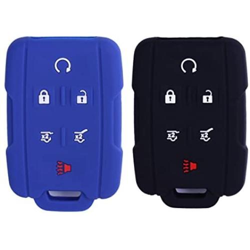 2Pcs WERFDSR Sillicone key fob Skin key Cover Remote Case Protector Shell for 2015 2016 Chevrolet Suburban Tahoe GMC Yukon Smart Remote black blue