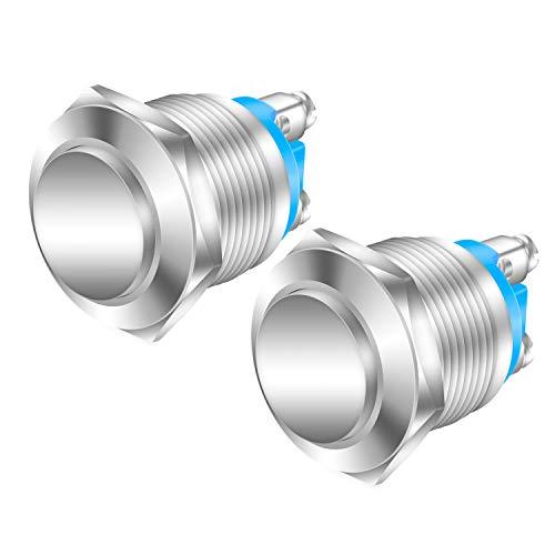 DaierTek 2pcs 19mm 12V Momentary Power Push Button Switch Waterproof Chrome Metal Screw Terminals Raised Round Button for Car RV Truck Boat Marine