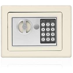 Flexzion Digital Safe Box 9'' Electronic Keypad Lock Security Gun Cash Jewelry Passport Valuable Wall Cabinet for Home Office Hotel with 2 Keys Fit Anywhere (White)
