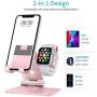 Foldable Apple Watch Stand - OMOTON Portable Aluminum 2 in 1 Charging Stand Holder Dock for Nightstand, Designed for Apple Watch, Compatible with All iPhone and Android Phones, Rose Gold
