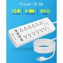Power Strip,Witeem Surge Protector with 12-Outlet (1875W/15A,4360Joules) and 4 USB Charging Ports (5V/6A,30W),6Ft Extension Cord,Wall Mountable Overload Protection Outlet for Home & Office, White
