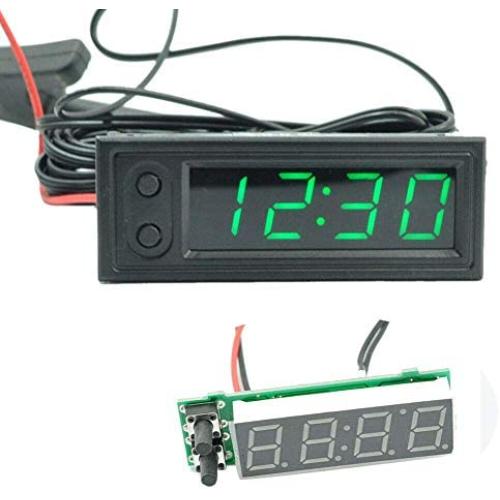 Car Temperature Clock - Car Clock 12V 3 in 1 Thermometers Voltmeter Gauge Electronic Clock LED Digital Display LCD Screen