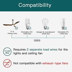Smart Ceiling Fan Control and Dimmer Light Switch, Neutral Wire Needed, Treatlife Single Pole Wi-Fi Light Switch Fan Speed Control, Works with Alexa/Google Home, Smart Home Remote Control (1PACK)