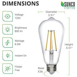 Sunco Lighting ST64 LED Bulb, Dimmable, Waterproof, 8.5W=60W, 4000K Cool White, Vintage Edison Filament Bulb, 800 LM, E26 Base, Restaurant or String Lights - UL