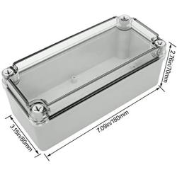 LMioEtool Waterproof Dustproof IP67 ABS Plastic Junction Box Universal Electric Project Enclosure Pale Gray with PC Transparent/Clear Cover 7.1x3.1x2.8 inch (180x80x70mm)