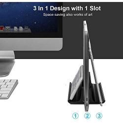 Vertical Laptop Stand Holder Adjustable Desktop Notebook Dock Space-Saving Three-in-one for All MacBook Pro Air, Mac,HP, Dell, Microsoft Surface,Lenovo, up to 17.3 inch Black