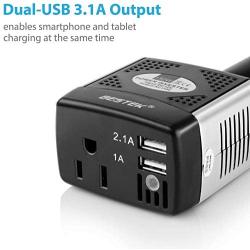 BESTEK 150W Power Inverter 12V to 110V Voltage Converter Car Charger Power Adapter with 2 USB Charging Ports (3.1A Shared)