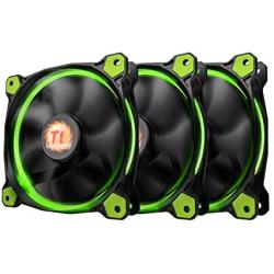 Thermaltake Riing 12 High Static Pressure Circular Ring Green LED Case/Radiator Fan with Anti-Vibration Mounting System Triple Pack Cooling CL-F055-PL12GR-A