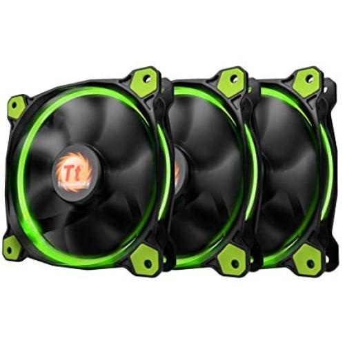 Thermaltake Riing 12 High Static Pressure Circular Ring Green LED Case/Radiator Fan with Anti-Vibration Mounting System Triple Pack Cooling CL-F055-PL12GR-A