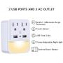 USB Wall Charger, Outlet Adapter, POWRUI 2-Pack Surge Protector(1080 Joules) with Dual USB Charger Ports(2.4A Total), Dual Outlet Extender and Dusk-to-Dawn Sensor Night Light, White, ETL Certified