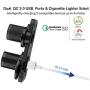 Quick Charge 3.0 Cigarette Lighter Outlet Splitter, 12V USB Charger Waterproof Power Socket Adapter DIY Kit with Blue LED Dual USB Ports for Rocker Switch Panel on Car Boat Marine RV, etc