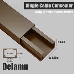 One-Cord Cable Concealer, 157in Cord Cover, PVC Wire Molding, Paintable Wire Channel to Hide a Single Power Cord, Speaker Wire or TV Cables in Home or Office - 10X L15.7in, W0.59in, H0.4in, CC03 Brown