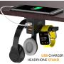Headphone Stand with USB Charger COZOO Under Desk Headset Holder Mount with 3 Port USB Charging Station and iWatch Stand Smart Watch Charging Dock Dual Earphone Hanger Hook,UL Tested