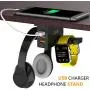 Headphone Stand with USB Charger COZOO Under Desk Headset Holder Mount with 3 Port USB Charging Station and iWatch Stand Smart Watch Charging Dock Dual Earphone Hanger Hook,UL Tested