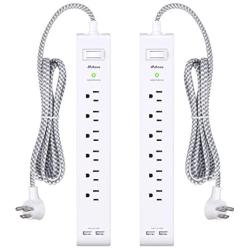 2 Pack Power Strip Surge Protector - 6 Outlets 2 USB Ports 5Ft Long Extension Cords, Flat Plug Overload Protection Outlet Strip, 900 Joules, Wall Mount for Home, Office and Dorm Essential, ETL Listed