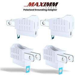 Maximm Polarized Grounding Adapter, 4 Pack, White, 2 Prong Grounding Converter For wall Outlets Plugs, Turn 2-Prong Outlets to 3-Prong Outlets, Easy to Install, Indoor Only, ETL Listed