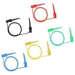 Test Hook Clip, SMD IC Multimeter Electrical Test Dual Silicone Lead Test Clip Hook Red Green Blue Yellow Black 5 Pcs