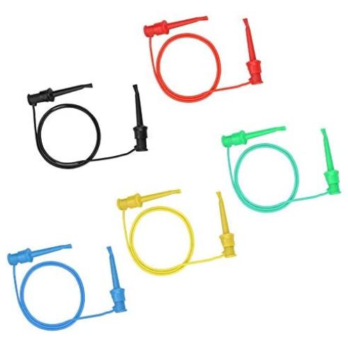 Test Hook Clip, SMD IC Multimeter Electrical Test Dual Silicone Lead Test Clip Hook Red Green Blue Yellow Black 5 Pcs