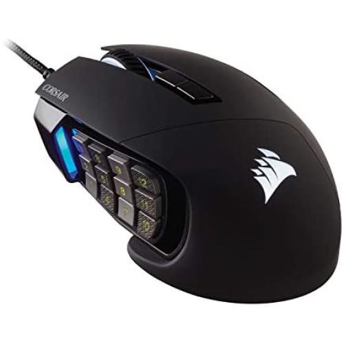 Corsair Scimitar RGB Elite, MOBA/MMO Gaming Mouse, Black, Backlit RGB LED, 18000 DPI, Optical