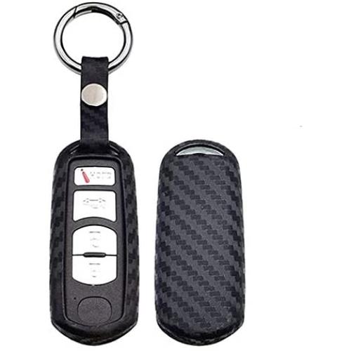 WFMJ Black Carbon Fiber Silicone 3 4 Buttons Remote Smart Key Chain Cover Case for Mazda 2 3 5 6 CX-3 CX-4 CX-5 CX-7 MX-5 Miata CX-9 RX-8 Speed3
