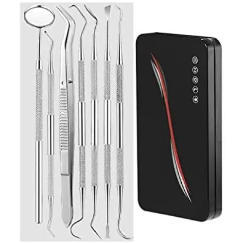 Dental Clean Tool Set - 304 Stainless Steel Endoscope Cleaning Mouth Tartar Scraper,Tooth Pick,Dental Scaler,Mouth Mirror for Dentist and Home Using 7 Pieces/Sets