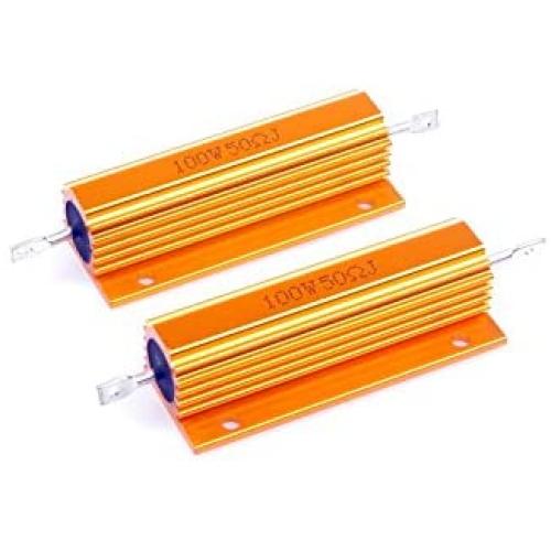 LM YN 100 Watt 50 Ohm 5% Wirewound Resistor Electronic Aluminium Shell Resistors Gold Suitable for Inverter, LED Lights,Frequency Divider, Servo Industry 2-Pcs