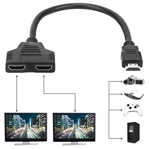 HDMI Male 1080P to Dual HDMI Female 1 to 2 Way HDMI Splitter Adapter Cable for HDTV HD, LED, LCD, TV,Signal one in and Two Out[Black]