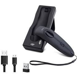 QR Barcode Scanner Dual 2.4G Wireless + Bluetooth 1D 2D Barcode Scanner QR PDF417 Data Matrix UPC Rechargeable Bar Code Scanner for Laptops/PC/Android/Apple iOS with Base