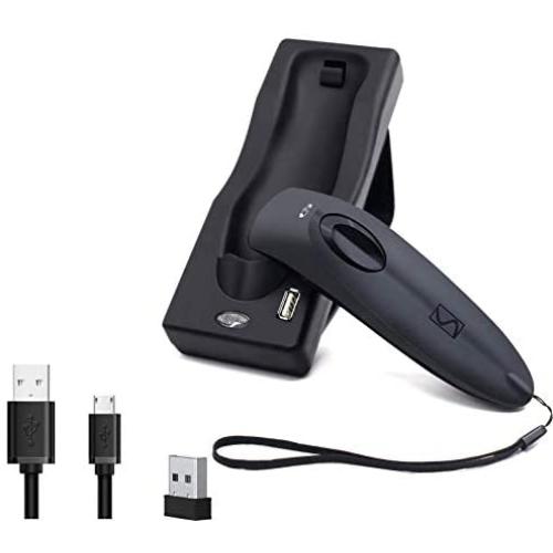 QR Barcode Scanner Dual 2.4G Wireless + Bluetooth 1D 2D Barcode Scanner QR PDF417 Data Matrix UPC Rechargeable Bar Code Scanner for Laptops/PC/Android/Apple iOS with Base