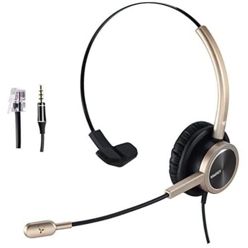 Telephone Headset with RJ9 for Cisco Phone Call Center Headset with Noise Cancelling Microphone with Extra 3.5mm Connector for Mobiles