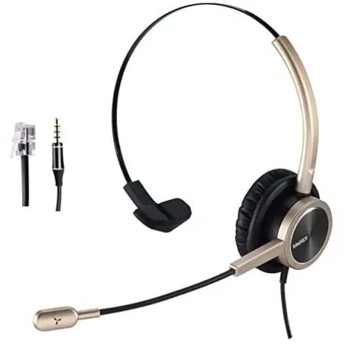 Phone Headset RJ9 for Office Call Center with Noise Cancelling Mic with Extra 3.5mm Connetor for Mobiles Compatible with Avaya Nortel Aastra Toshiba Phone