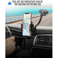 Mpow Car Phone Mount, Long Arm Gooseneck Windshield Phone Mount with Anti-Shake Base, Washable Strong Suction Cup Phone Holder, Compatible iPhone 11 Pro MAX/XS MAX/XR/X/8/7/6 Plus, Galaxy S20 Etc