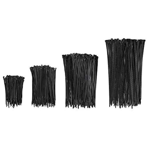 Each 100 Pack KOOWIN 4+6+8+12 Inch Self-Locking Eco-Friendly Black Nylon Plastic Cable Zip Ties Assorted Sizes Heavy Duty Wire Tie Wraps for Home, Office, Garden, Garage, Workshop (400pcs)