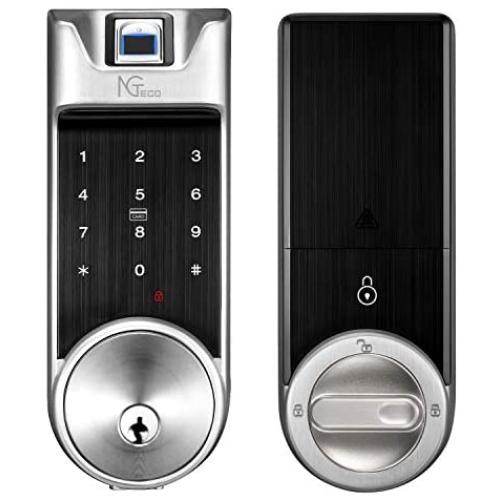 NGTeco Smart Lock,Fingerprint Keyless Entry Door Lock Deadbolt Bluetooth Biometric Electronic with Touchscreen Keypad Auto Lock APP Control with Cards Keys for Rental House Garage, No Drilling