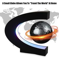 Magnetic Levitating Globe with LED Light, 3 C Shape Base Floating Globes, Rotating World Map, Cool Tech Gift for Men Father Boys, Birthday Gifts for Kids, Desk Gadget Decor in Home (Sliver)