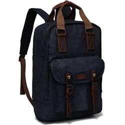 Canvas Laptop Backpack,VASCHY Vintage Waxed Canvas Anti-theft Backpack for Men Fits 15.6inch Laptop Navy