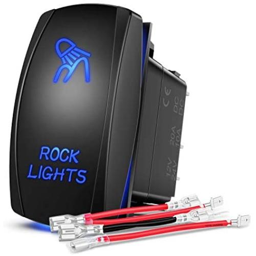 Nilight - 90008B Rock Lights Rocker Switch LED Light Bar 5Pin Laser On/Off LED Light 20A/12V 10A/24V Switch jumper wires set for Jeep Boat Trucks,2 years Warranty