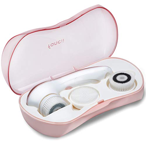Waterproof Facial Cleansing Spin Brush Set with 3 Exfoliating Brush Heads - Complete Face Spa System by Fancii - Advanced Microdermabrasion for Gentle Exfoliation and Deep Scrubbing (Blush)
