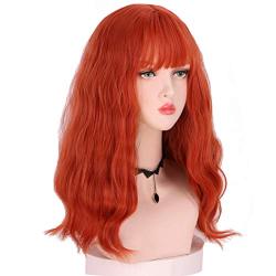 Honcloud Medium Length Curly Wig With Bang For Women Girls (orange)