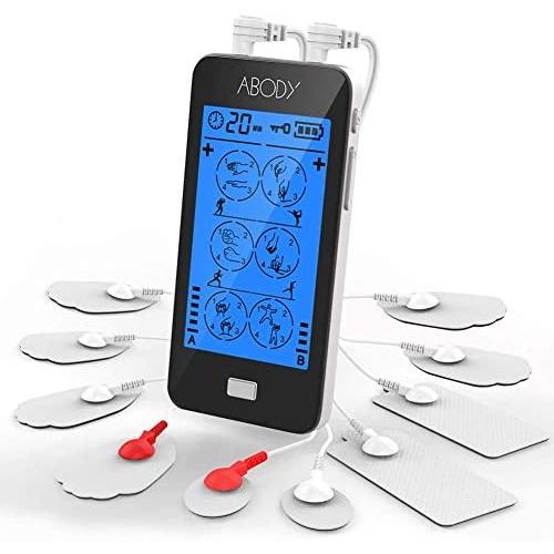 TENS Unit, EMS Muscle Stimulator, Abody Rechargeable Pulse Massager Machine with Touch Screen & 2 Channels 24 Modes & 10 Electrodes Pads, Relief Pain for Back, Neck, Arms, Legs