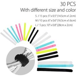 Avankin Pack of 30 Reusable Cord Organizer Keeper Holder, Fastening Cable Ties Straps for Earbud Headphones Phones Electronics Electrical Computer PC Wire wrap Management, Assorted 3 Size and 5 Color