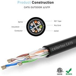 celertec CAT6 Outdoor Cable, 1000ft, 23AWG Solid Bare Copper, Unshielded Twisted Pair (UTP), UV Resistant, Weatherproof, Waterproof, CMX, ETL Listed, 550MHz, Bulk Ethernet Cable, Wooden Spool