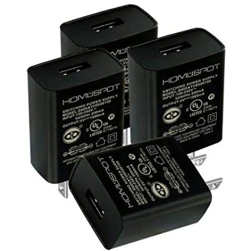 HomeSpot UL-Listed Universal US 5V1A USB Wall Charger Plug in-Door Power AC Adapter for Travel Office Home Use - 4 Pack