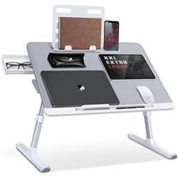Laptop Bed Tray Desk, SAIJI Adjustable Laptop Stand for Bed, Foldable Laptop Table with Storage Drawer for Eating, Working, Writing, Gaming, Drawing (Gray, X-Large)