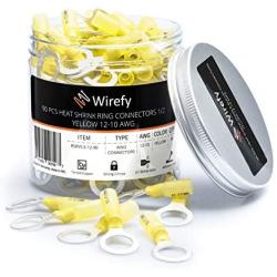 90 PCS Ring Connectors 1/2'' Yellow 12-10 AWG - Heat Shrink Connectors - Electrical Connectors - Solderless Wire Connectors - Automotive Marine Ring Terminals by Wirefy
