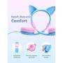 iClever Boostcare Kids Headphones with Microphone, 85/94dB Volume Control, Cat Ear Hello Kitty Headphones for Boys Girls, Childrens Headphones for School/Travel/Tablet/E-Learning/iPad, Blue Pink