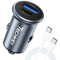 USB C Car Charger, Techkey 38W Dual Port Fast USB Car Charger Type C Compact Power Adapter with Power Delivery & Quick Charge 3.0 Compatible with iPhone/iPad/Samsung etc.