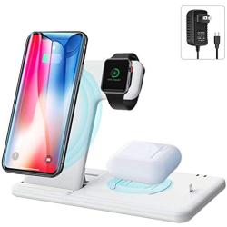 4 in 1 Wireless Charger, 15W Foldable Wireless Charger Stand Compatible for iWatch 1/2/3/4/5/6 and Airpods Pro, iPhone 12/11/11 Pro Max/X/XS Max/8, Fast Charging Wireless Charging Dock Station(White)
